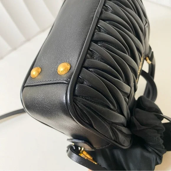 Miu Miu Matelassé Black Leather Bowling Bag - Picture 11 of 14